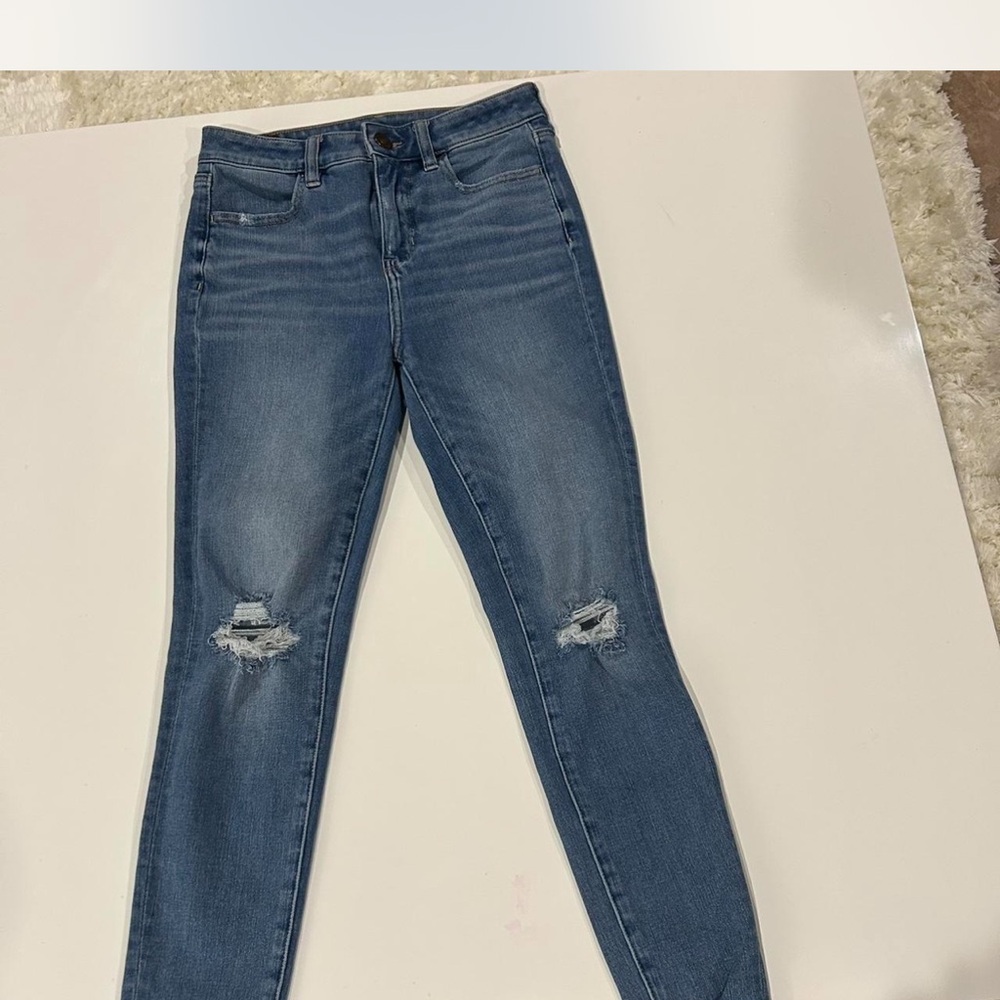 American Eagle Outfitters Blue Distressed Skinny Jeans